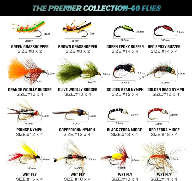 BRAIRIA Fly Fishing Flies Assortment with Waterproof Fly Box, Flies for Fly Fishing, 28/48/60/88pcs Dry/Wet/Nymph/Streamer Flies, Fly Fishing Lures, Trout Flies, Size # 6-20 Hooks - Image 1